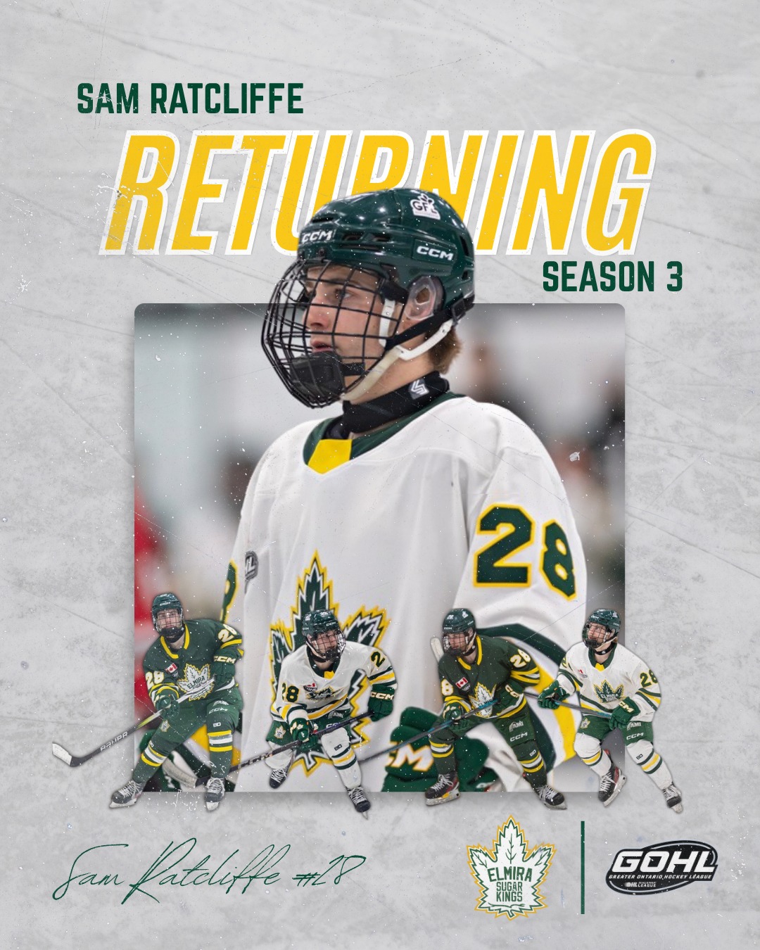 The Elmira Sugar Kings are pleased to announce the return of Sam Ratcliffe for the 2026-27 season.

The third-year, right-shot forward returns after recording 16 goals and 18 assists for 34 points in 49 games last season. A proud Elmira resident, Sam has continued to develop into a dependable player who makes an impact in every zone.

Sam’s compete level, hockey IQ, and willingness to battle in all three zones make him an invaluable asset to the Sugar Kings. The coaching staff is excited to see Sam continue to build on last season's success and take another step forward as a key contributor this year.

Head Coach Cory McRae is looking forward to having Ratcliffe back in the lineup.

"Sam is the type of player every coach loves to have. He competes every shift, does all the little things the right way, and makes our team better whether he's producing offensively or shutting down the opposition. We're expecting him to play a big role for us again this season and continue to lead by example with his work ethic and consistency."

#elmirasugarkings #gohl #proudtobeaking
