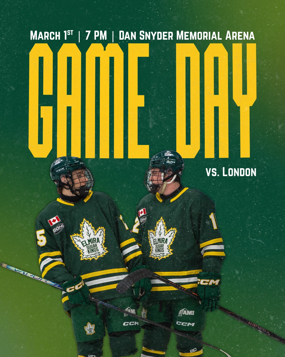 IT'S GAME DAY!! 🚨🚨 We are back at home this evening facing off against the @londonnationals at 7 PM! 

Today's Game is sponsored by @petvaluelmira !

Can't make the game? Watch on @flohockey 

 #elmirasugarkings #gohl #proudtobeaking