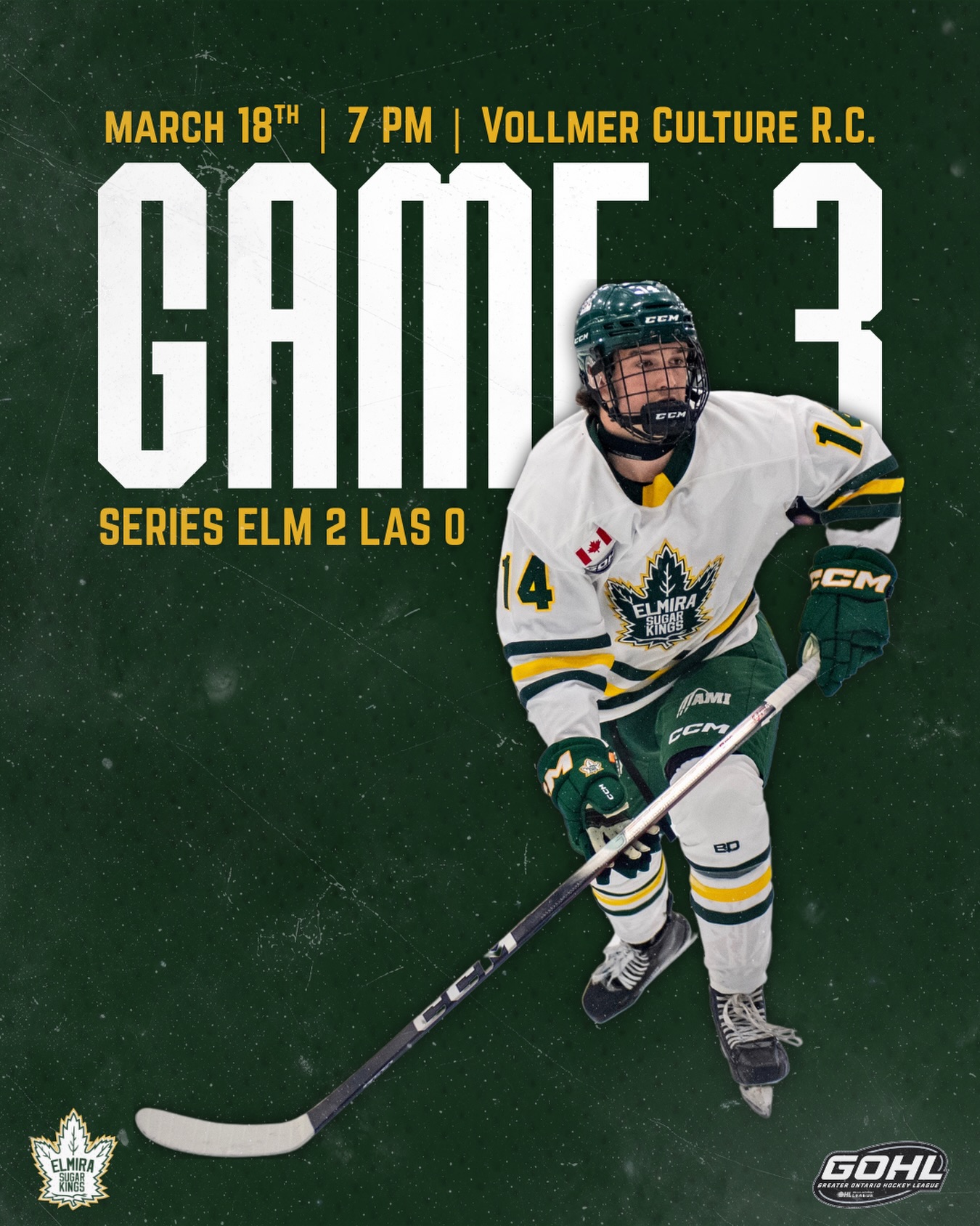 GAME 3 TONIGHT!! 🚨🚨 The boys are off to LaSalle where we face off against the @lasallevipershockeyclub at 7 PM! 

Can’t make the game? Watch on @flohockey 

#elmirasugarkings #gohl #proudtobeaking