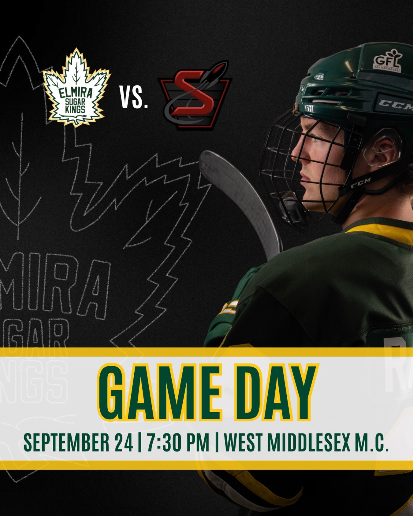 IT’S GAME DAY! 🚨🚨

Tonight we face off against the @strathroyrockets in Strathroy at 7:30 pm.

Can’t make the game? Watch on @flohockey 

#elmirasugarkings #gohl #proudtobeaking