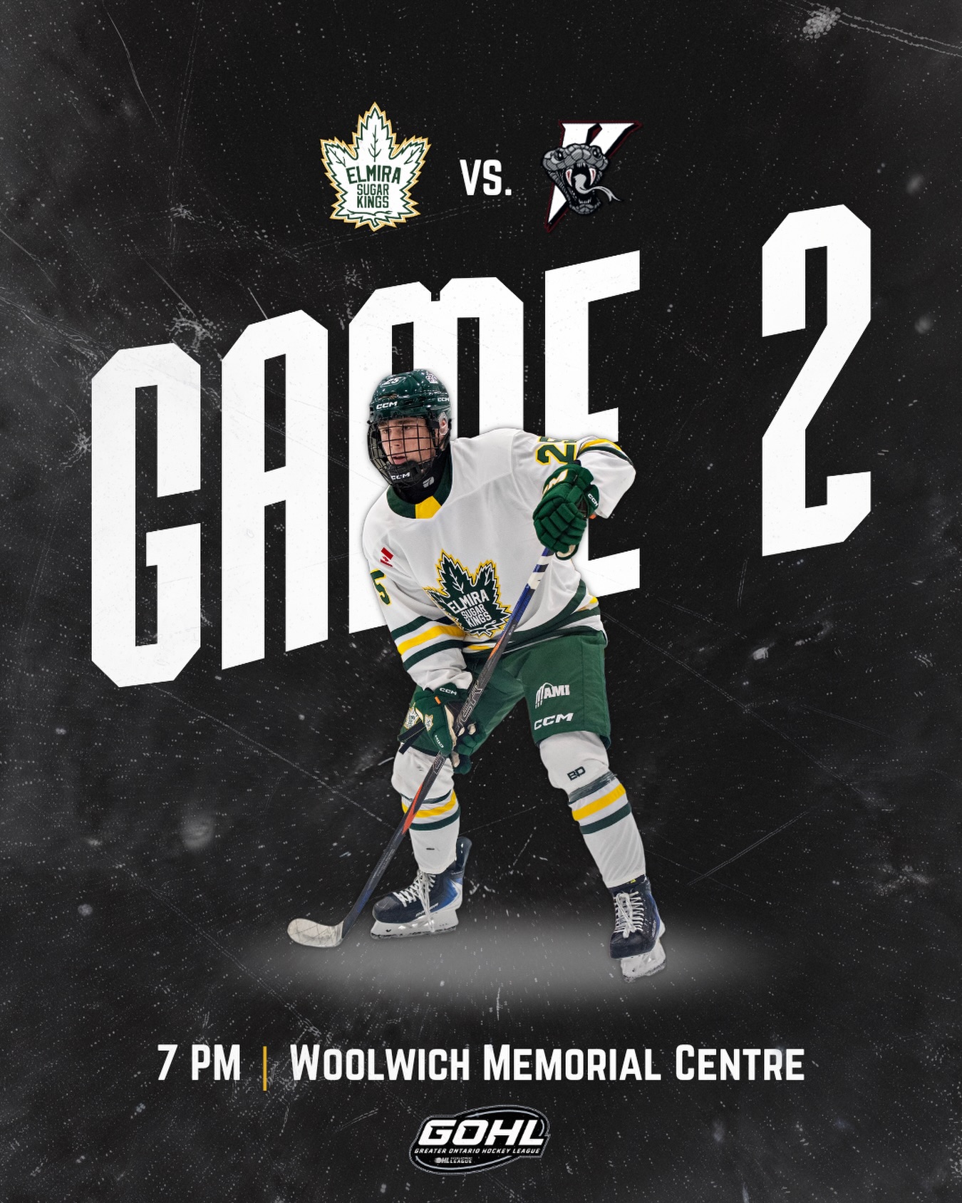 GAME 2 IS TONIGHT!! 🚨🚨 We face off against the @lasallevipershockeyclub at 7 PM and we want to see you there! 

Can’t make the game? Watch on @flohockey 

#elmirasugarkings #gohl #proudtobeaking #oneteamonegoal