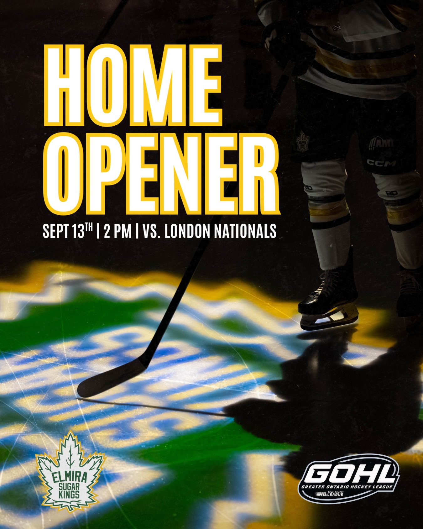 IT’S HOME OPENER DAY!! 🚨🚨

Today we face off against the @londonnationals for our 2026-27 Home Opener! Don’t forget to join us for our tailgate before the game with burgers grilled up by Elmira Harvey’s Swiss Chalet!

Can’t make the game? Watch on @flohockey 

#elmirasugarkings #gohl #proudtobeaking
