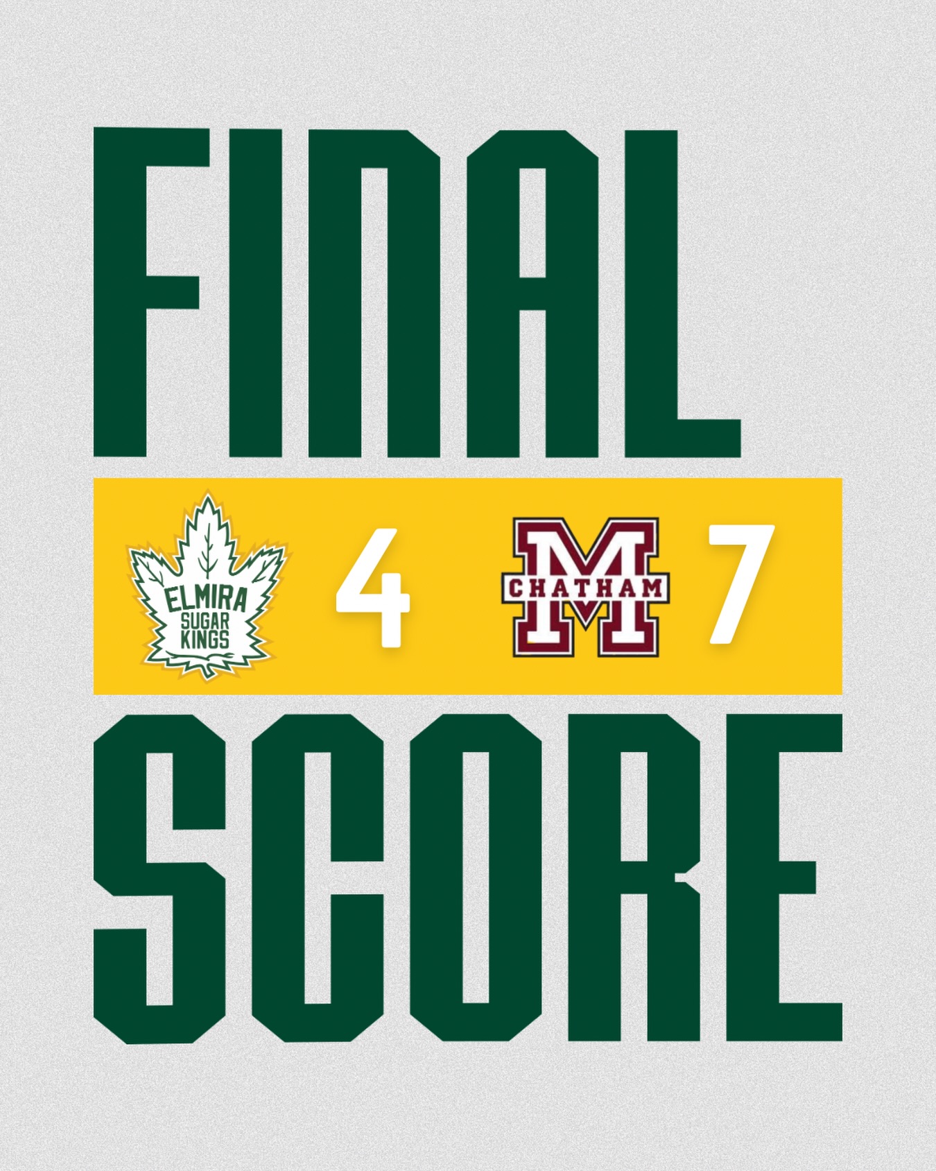 Tough loss tonight against Chatham. The boys are back in action Thursday night at 7:30 PM in Strathroy!

#elmirasugarkings #gohl #proudtobeaking